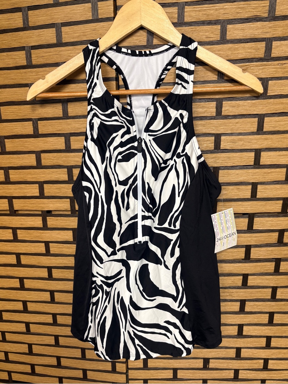 24th & ocean black and white zebra swim tank size medium